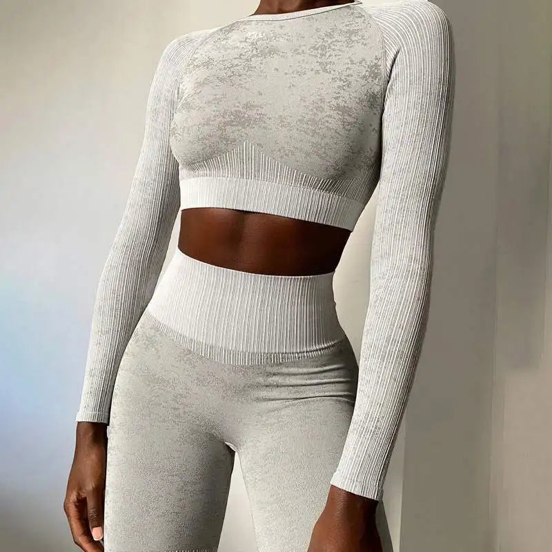 WW | Rid Seamless Yoga Set Frauen 2Pcs To Delet Langarm Crop Top T-Shirt Leggings Outfit Kleidung Fitness Kleidung Fitness Anzug Sport Set
