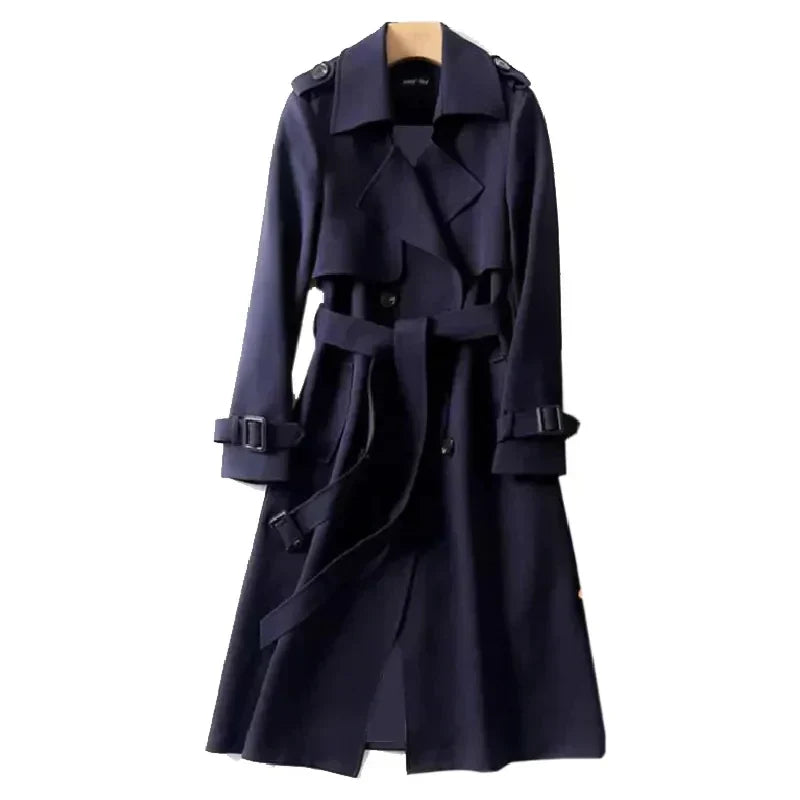 WW | Damen Doppelreihiger Langer Frühlings Trenchcoat