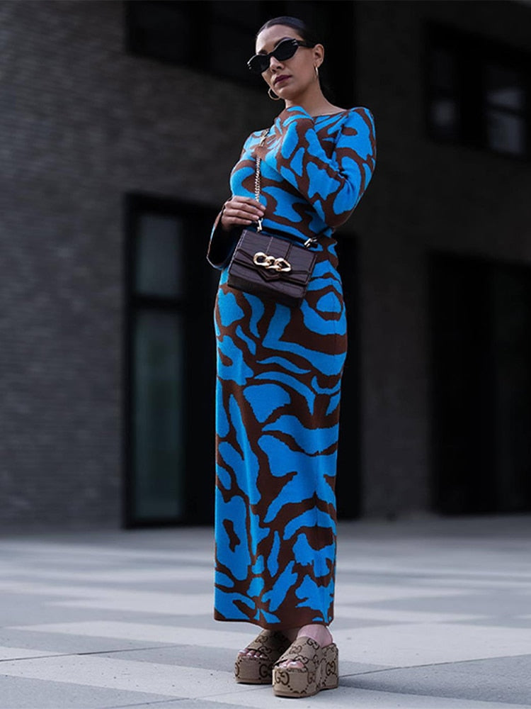 WW | Stilvolles lang gestricktes Kleid mit langen Ärmeln