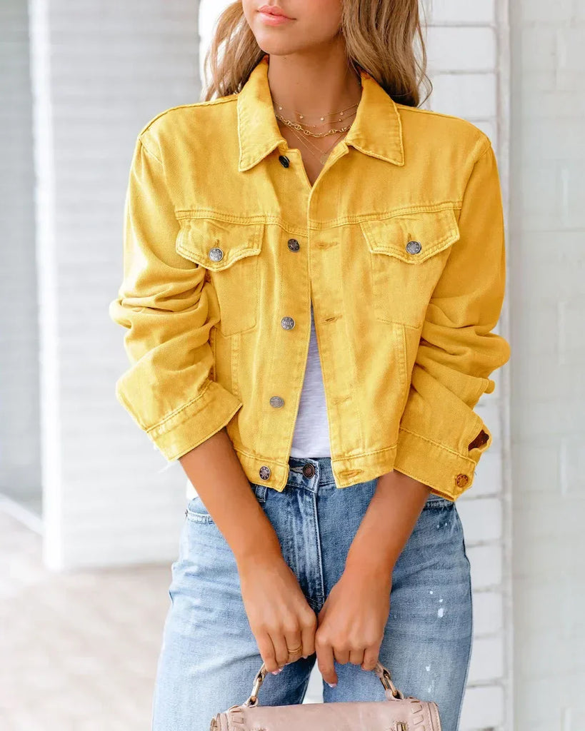 WW | Kurze Taschenjacke Mode Streetwear Einfache Knopf Trend Frauen Denim Jacken Lange Ärmel Herbst Neu Denim Denim Jacken