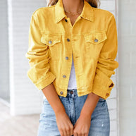 WW | Kurze Taschenjacke Mode Streetwear Einfache Knopf Trend Frauen Denim Jacken Lange Ärmel Herbst Neu Denim Denim Jacken