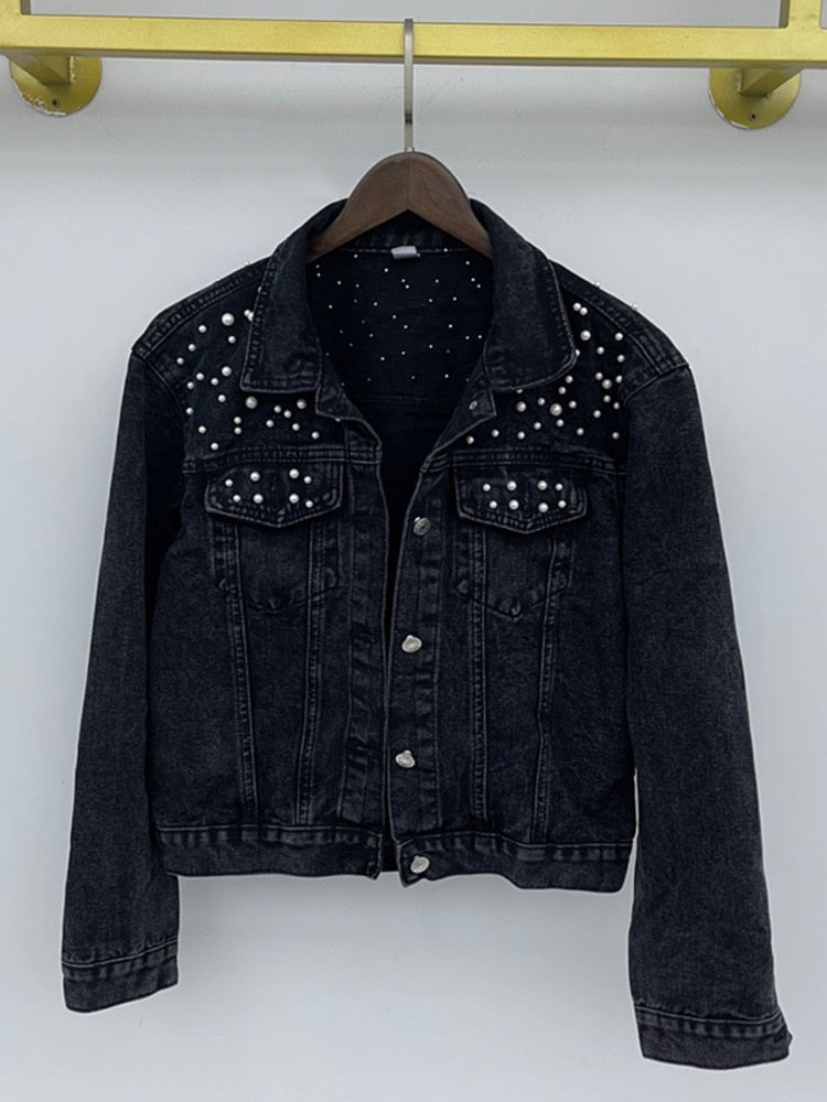 W&W Mode | Lässige Jeansjacke Mit Perlen