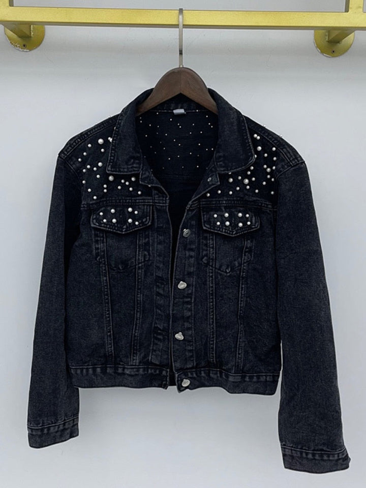 W&W Mode | Lässige Jeansjacke Mit Perlen