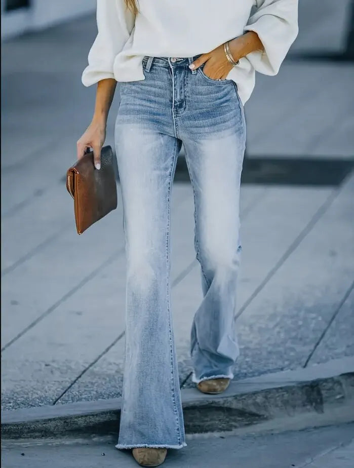 WW | Damen Jeans, Neue High-Waist Schlankmachende Mikro Flared Jeans Damen Trend