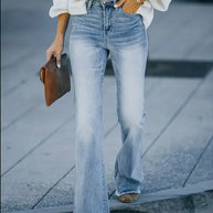 WW | Damen Jeans, Neue High-Waist Schlankmachende Mikro Flared Jeans Damen Trend
