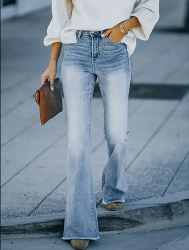 WW | Damen Jeans, Neue High-Waist Schlankmachende Mikro Flared Jeans Damen Trend