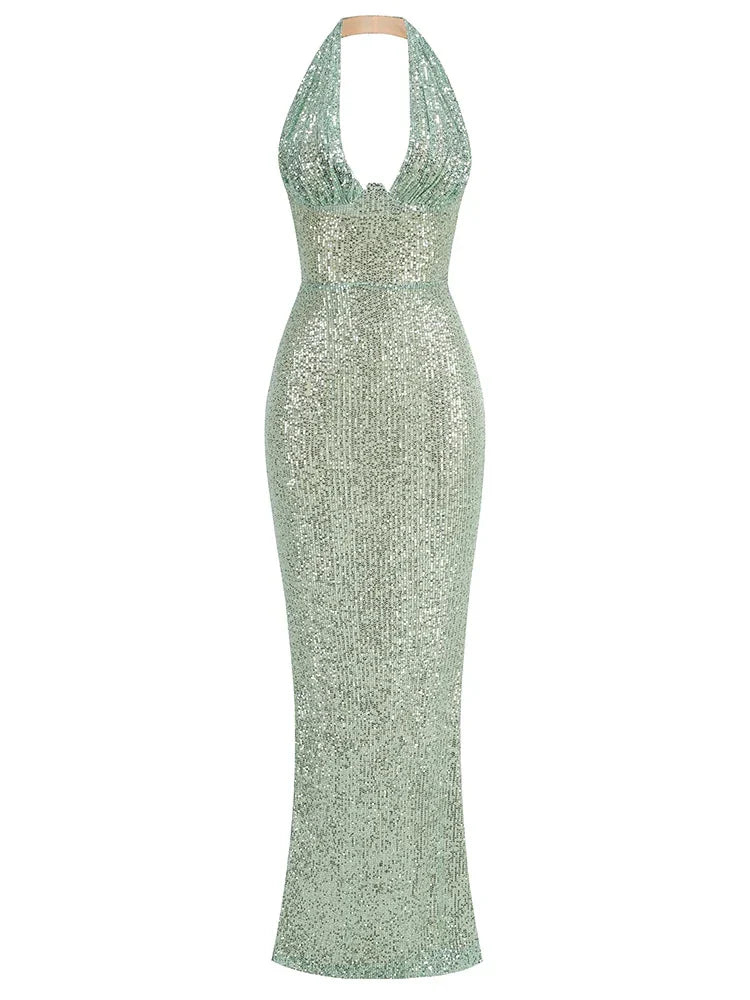 WW | Tiefer V-Ausschnitt Rückenfreies Maxi-Kleid