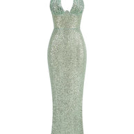 WW | Tiefer V-Ausschnitt Rückenfreies Maxi-Kleid