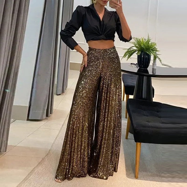 Damen Hose mit glänzenden Pailletten
