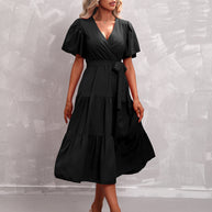 WW - Schwarzes Midikleid mit Rüschen