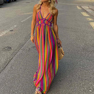 WW | Vibrant Gestreiftes Maxikleid mit Taillenbetonung