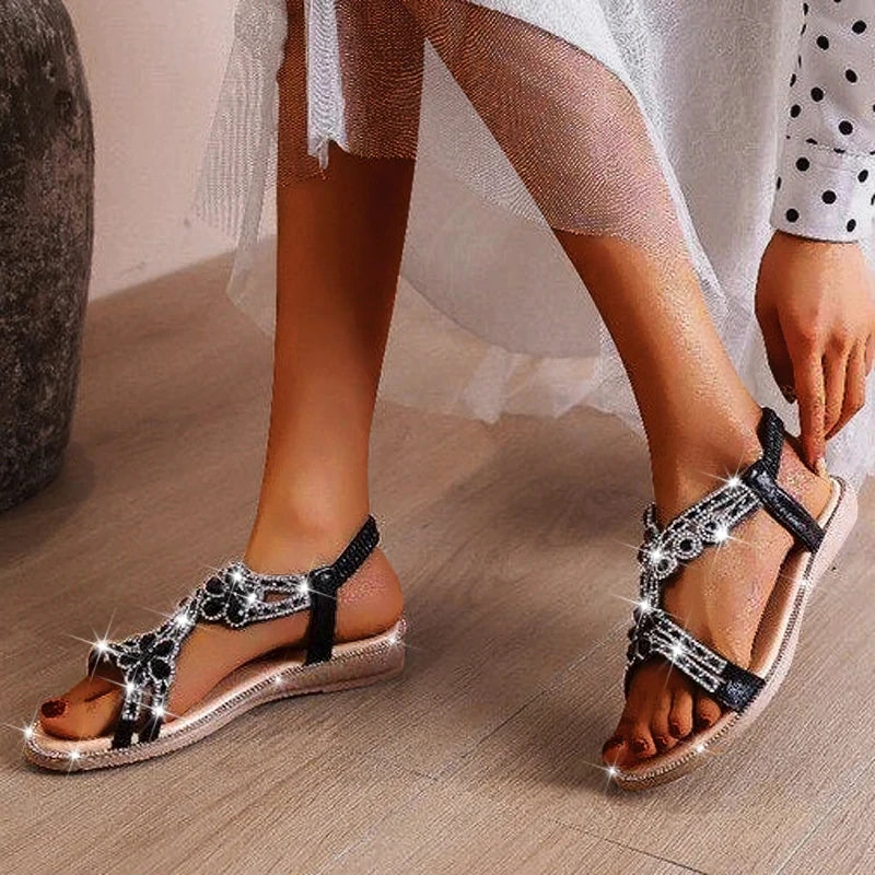 WW | Frauen Sandalen Strass Offene Zehe Mode Frauen Schuhe Einfarbig Sommer Offene Zehe Strand Sandalen Rutschfeste Schuhe Damen