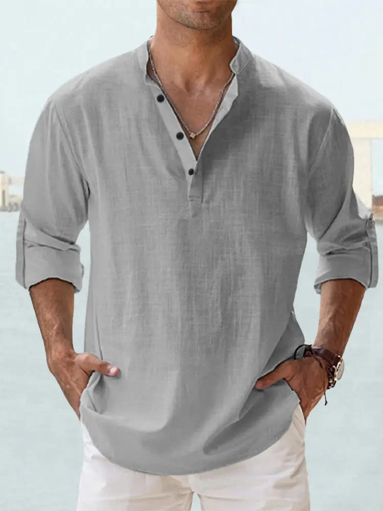 WW | Luftiges Leinenhemd Mit Henley Kragen
