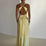 WW | Schleife Rückenfrei Abend Maxi Kleid