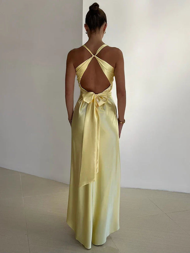 WW | Schleife Rückenfrei Abend Maxi Kleid