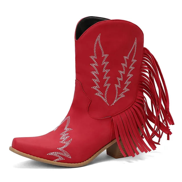 Damen-Cowboy-Stiefeletten mit Fransenquasten