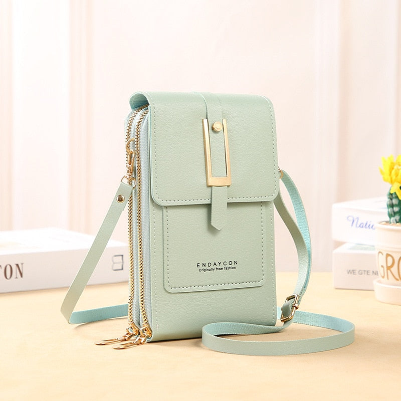 WW Leder Smartphone Clutch | Damen Handtasche mit Touchscreen-Fenster