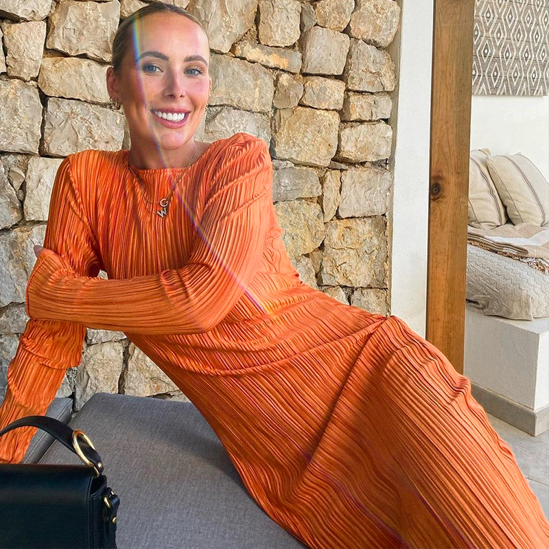 W&W Mode - Enganpassendes Midi-Kleid mit langen Ärmeln für Frauen