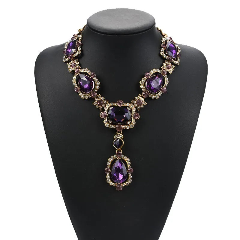WW | Statement Rhinestones Schmuck Große Edelstein Gem Stein Kristall Viktorianischer Schmuck Grüner Smaragd Bib Halskette für Frauen