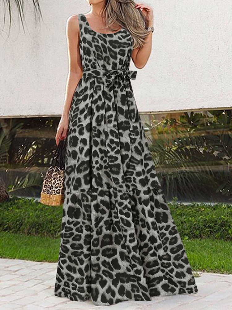 WW | Lässiges Sexy Ärmelloses Leopardenmuster Maxi Kleid