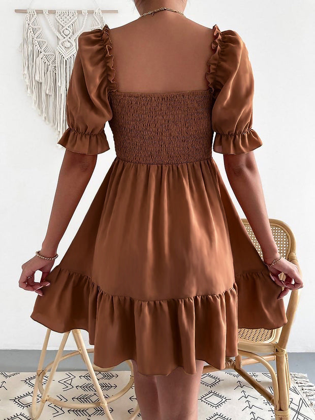 WW - Braunes Minikleid mit Puffärmeln