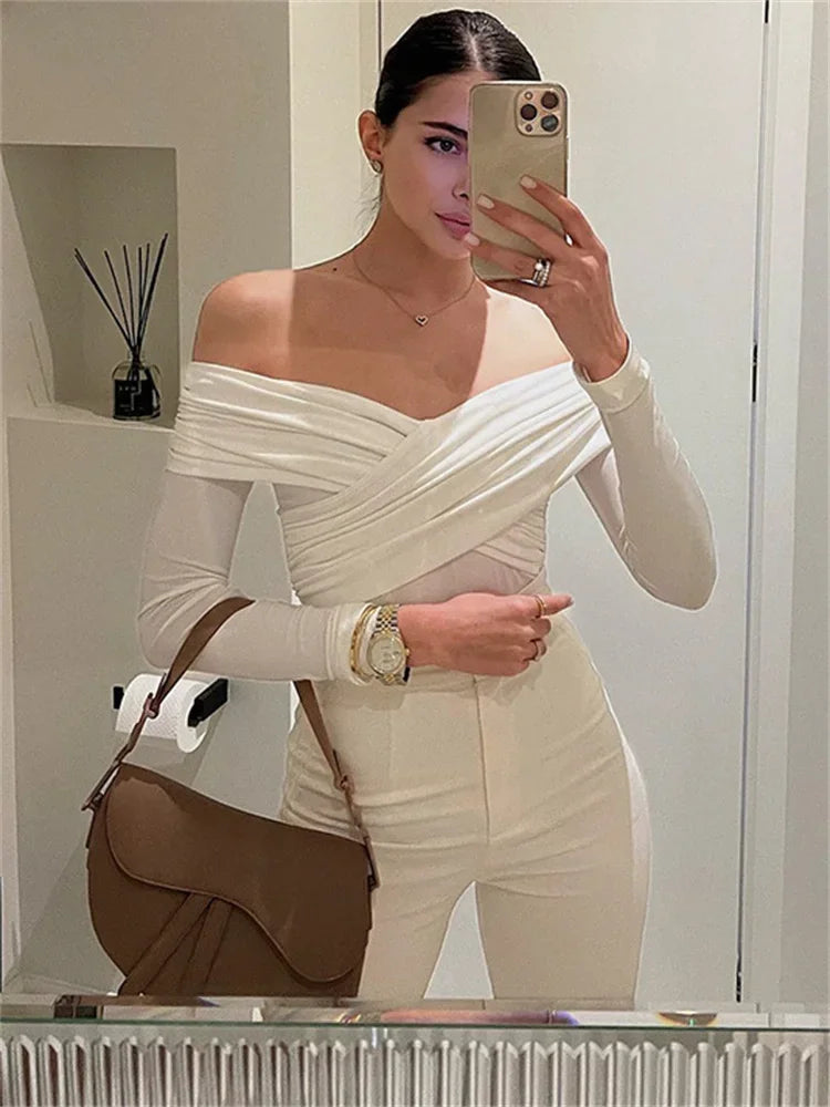 WW Off-Shoulders Bodysuit | Moderner eleganter plissierter Damen-Bodysuit