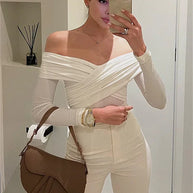 WW Off-Shoulders Bodysuit | Moderner eleganter plissierter Damen-Bodysuit