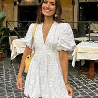 WW | Kleid Mit Bestickten Puffärmeln Für Frauen
