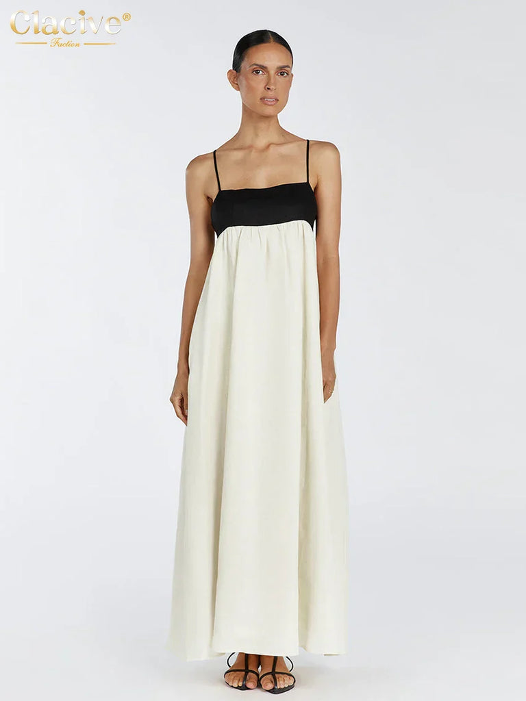 WW | Clacive Sexy Locker Beige Baumwollkleid für Frauen Sommer Trägerslos Ärmelloses Knöchellanges Kleid Elegant Klassisch Damenkleid
