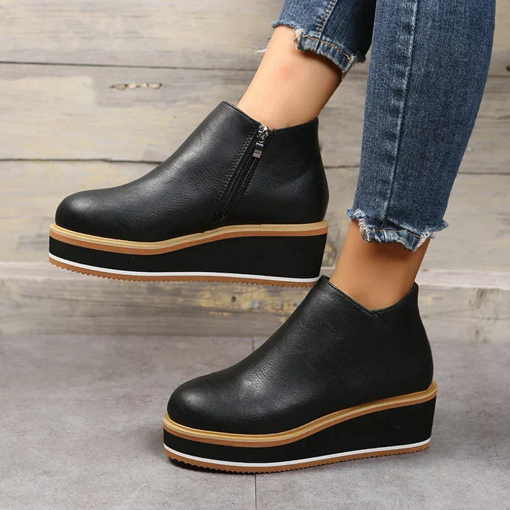 Damen Stiefeletten mit seitlichem Reißverschluss und Plateausohle