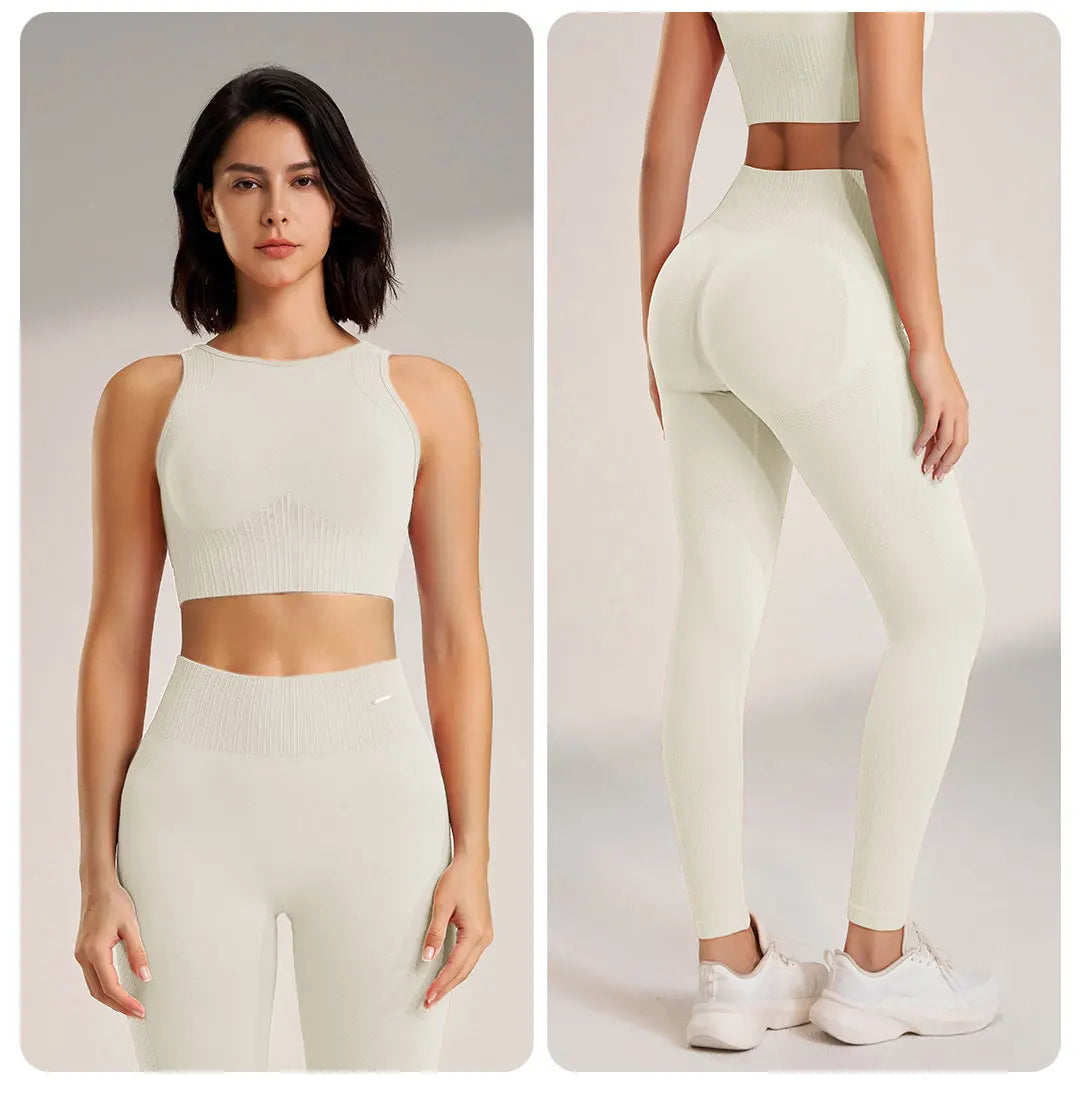 WW | Nahtloses Yoga-satz- Hoch-taillierte Leggings & Top Zweiteiliges Fitness-outfit