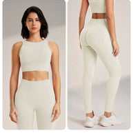 WW | Nahtloses Yoga-satz- Hoch-taillierte Leggings & Top Zweiteiliges Fitness-outfit