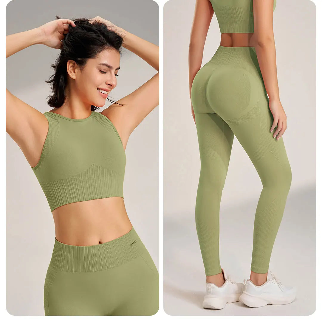 WW | Nahtloses Yoga-satz- Hoch-taillierte Leggings & Top Zweiteiliges Fitness-outfit