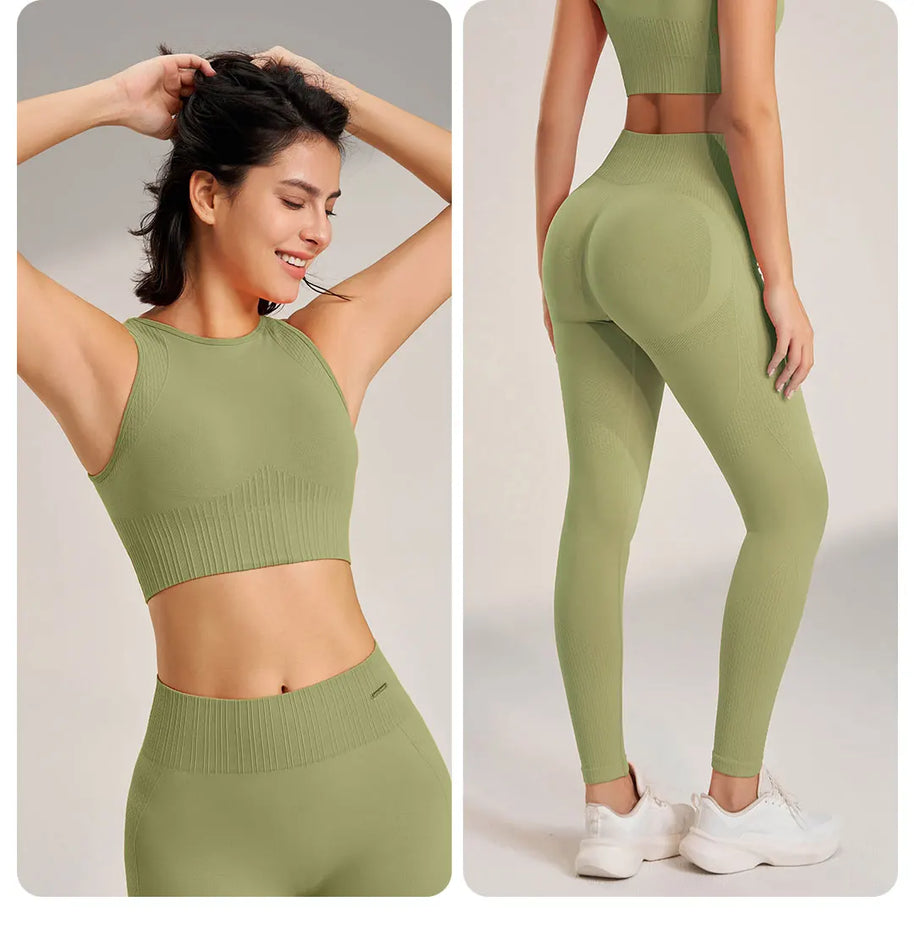 WW | Nahtloses Yoga-satz- Hoch-taillierte Leggings & Top Zweiteiliges Fitness-outfit