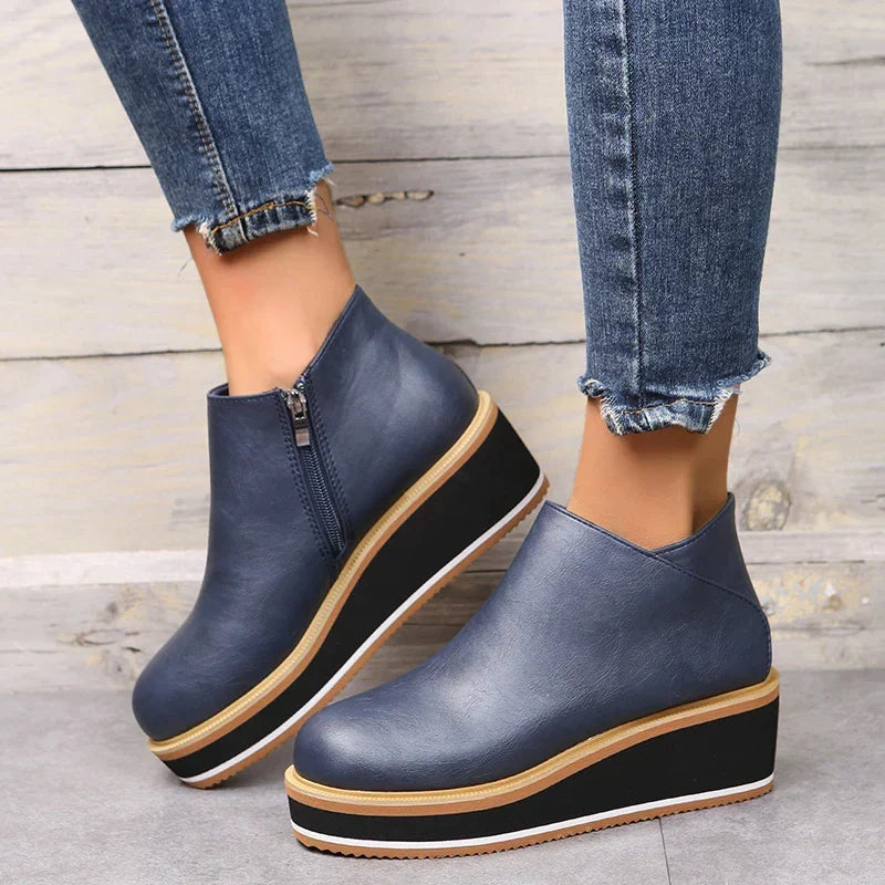 Damen Stiefeletten mit seitlichem Reißverschluss und Plateausohle