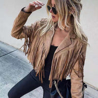 WW Jugendlicher Wildleder-Jackentrend - Fransen-Cardigan mit Troddelsaum, E-Girl Bikerjacke, 90er Vintage Streetwear, Cooles Design