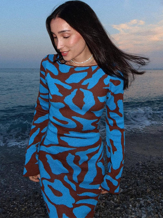 WW | Stilvolles lang gestricktes Kleid mit langen Ärmeln