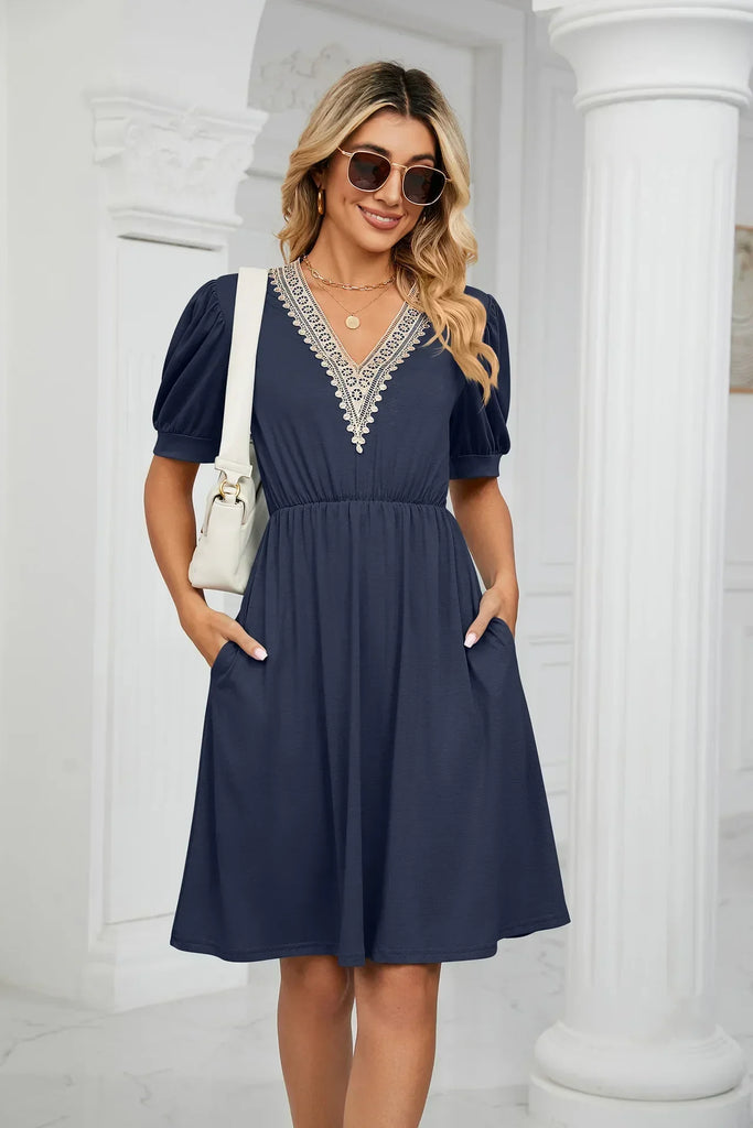 WW | Einfache Spitz Patchwork Kleid für Frühling/Sommer
