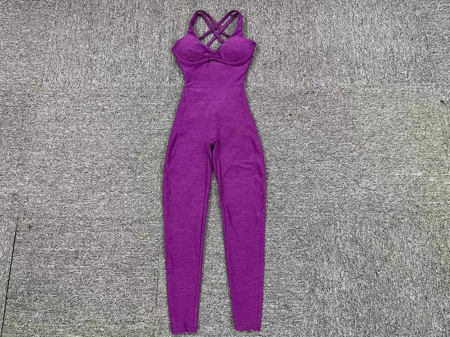 WW | Sportlicher Jumpsuit Frauen Sportbekleidung Push-Up Gym Set Frauen Fitness Overall Lycra Sport Outfit für Frauen Sportbekleidung Yoga Kleidung Pink