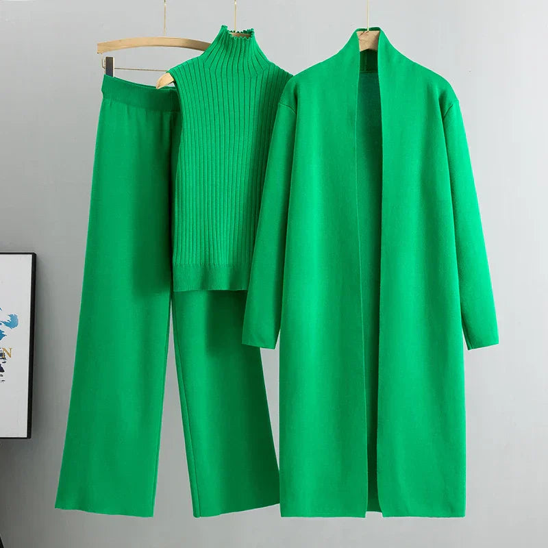 WW | Damen Luxus 3 Teiliges Strick Co Ord Satz Weich & Dehnbar