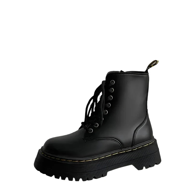 WW | Chunky Leder Damen Stiefel Mit Hohem Absatz