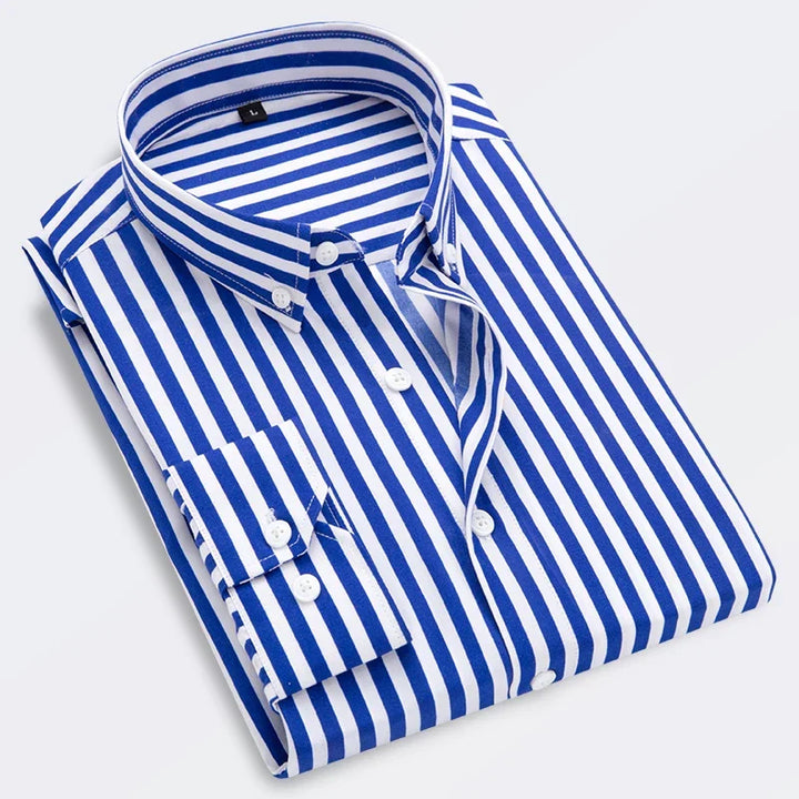 W&W Mode | Gestreiftes Hemd Für Männer Mit Langen Ärmeln Slim Fit