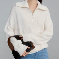 Gestreifter Turtleneck Damenpullover mit Reißverschluss