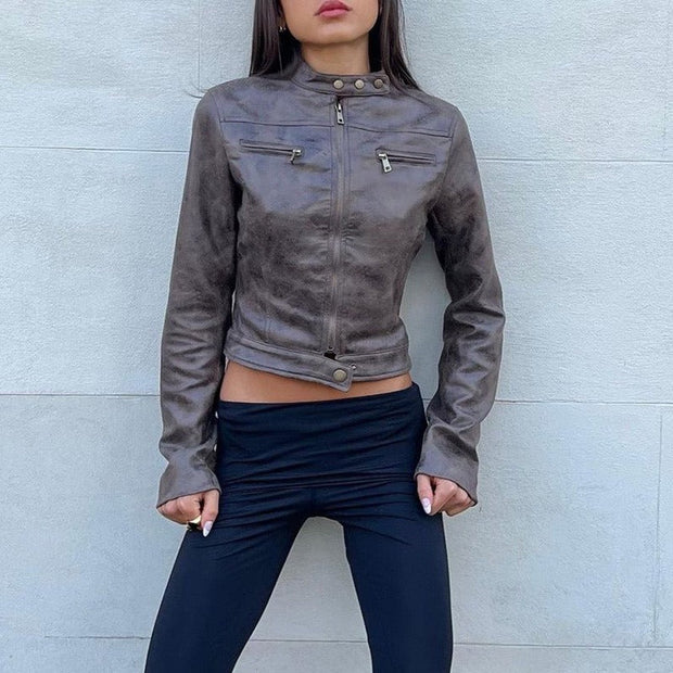 WW | Vintage Kunstlederjacke mit Reißverschlusstaschen