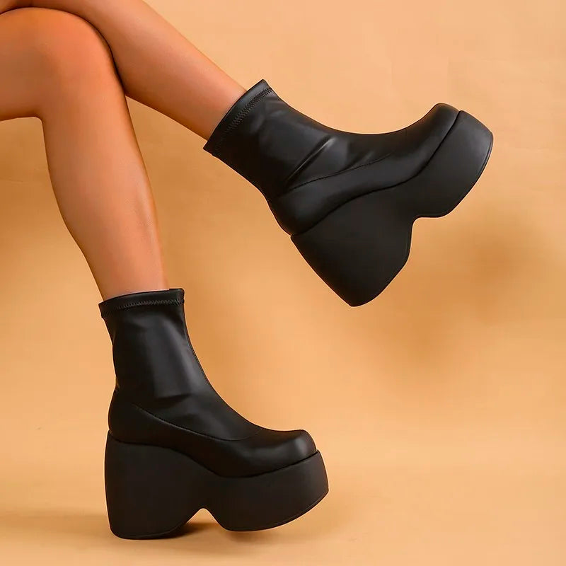 WW | Gothic Chunky Platform Stiefeletten mit Reißverschluss