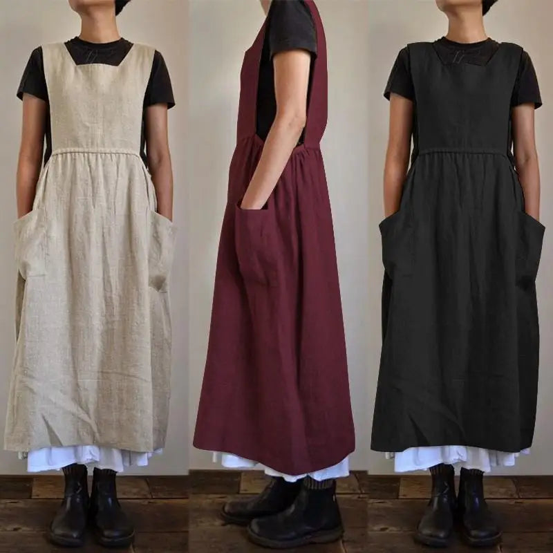 WW | Schürzenkleid aus Leinen- und Baumwollmischung mit Taschen für Frauen Pensacola