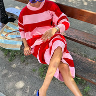 Lässiges gestreiftes Midikleid