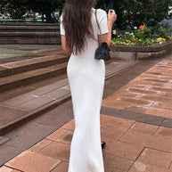 WW | Patchwork Revers Strick Maxi Kleid