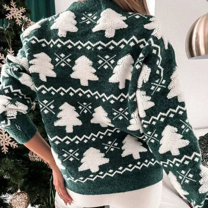 WW - Hässlicher Weihnachtspulli - Gestrickter Pullover mit 3D-Weihnachtsbaum-Print