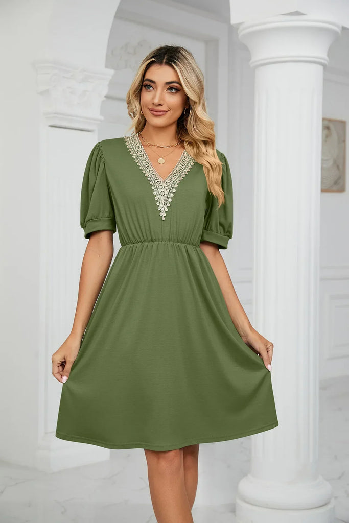 WW | Einfache Spitz Patchwork Kleid für Frühling/Sommer